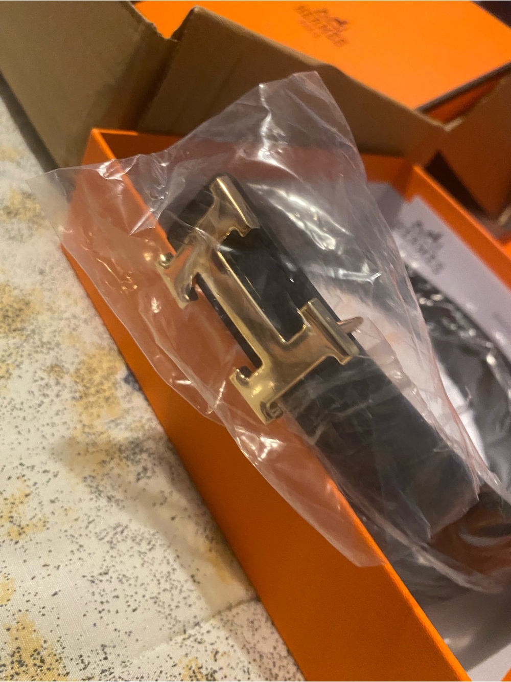Hermes Black Leather Belt with Gold H Buckle